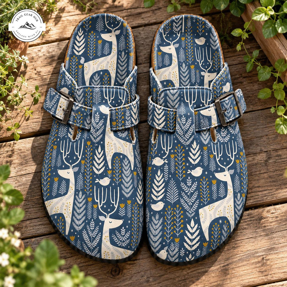 Winter Woodland Deer Pattern Suede Mules Slippers TN07