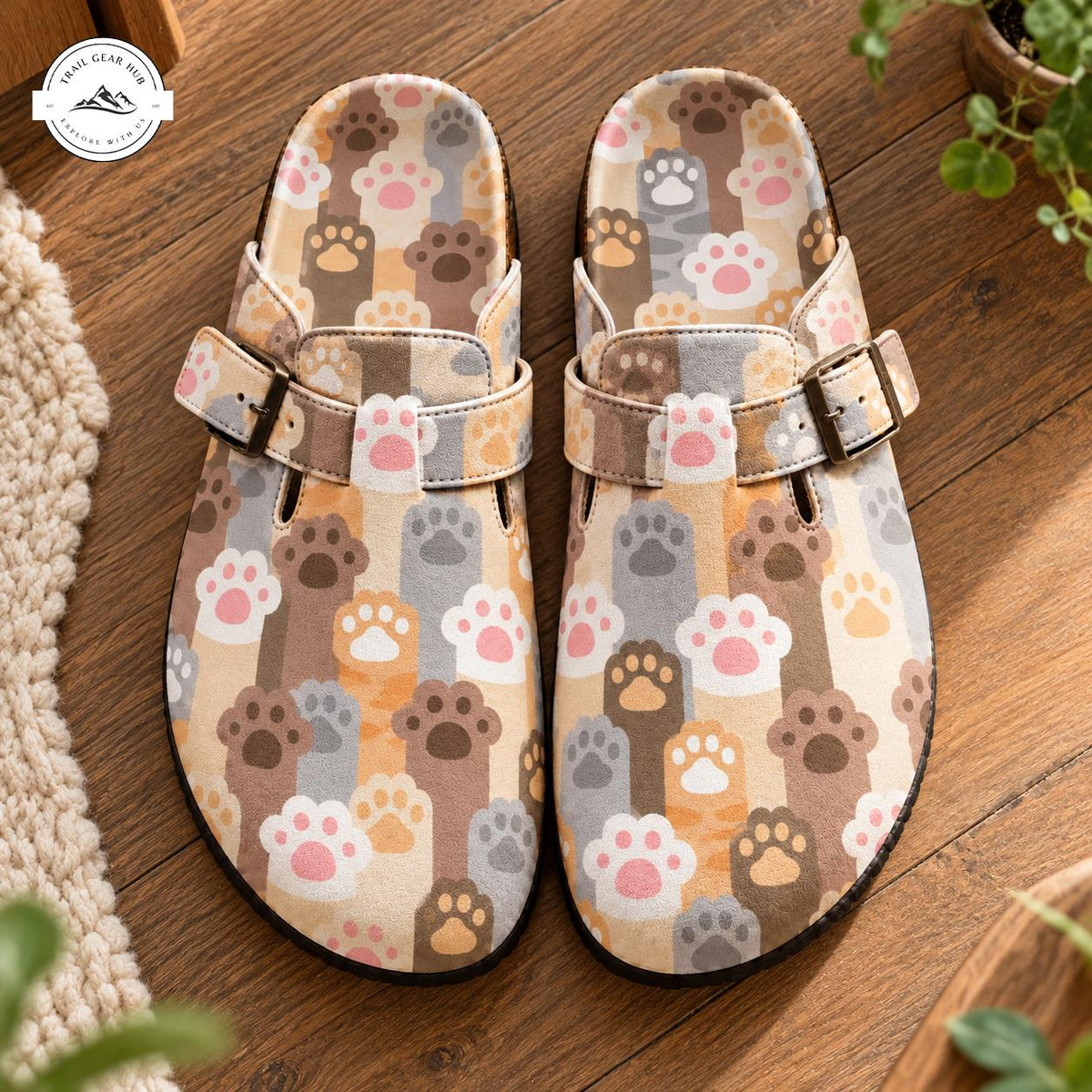 Cute Cat Paws Print Suede Mules Slippers TN09