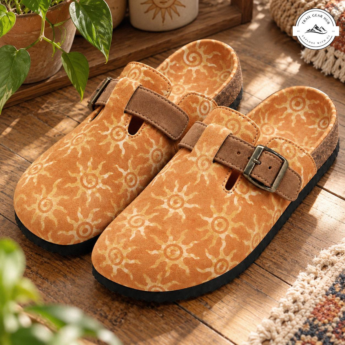 Boho Sun Pattern Suede Mules Slippers TN12