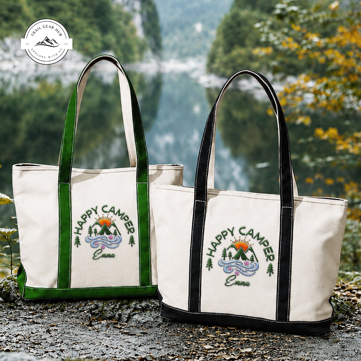 Happy Camper Personalized Embroidered Canvas Tote Bag TN01
