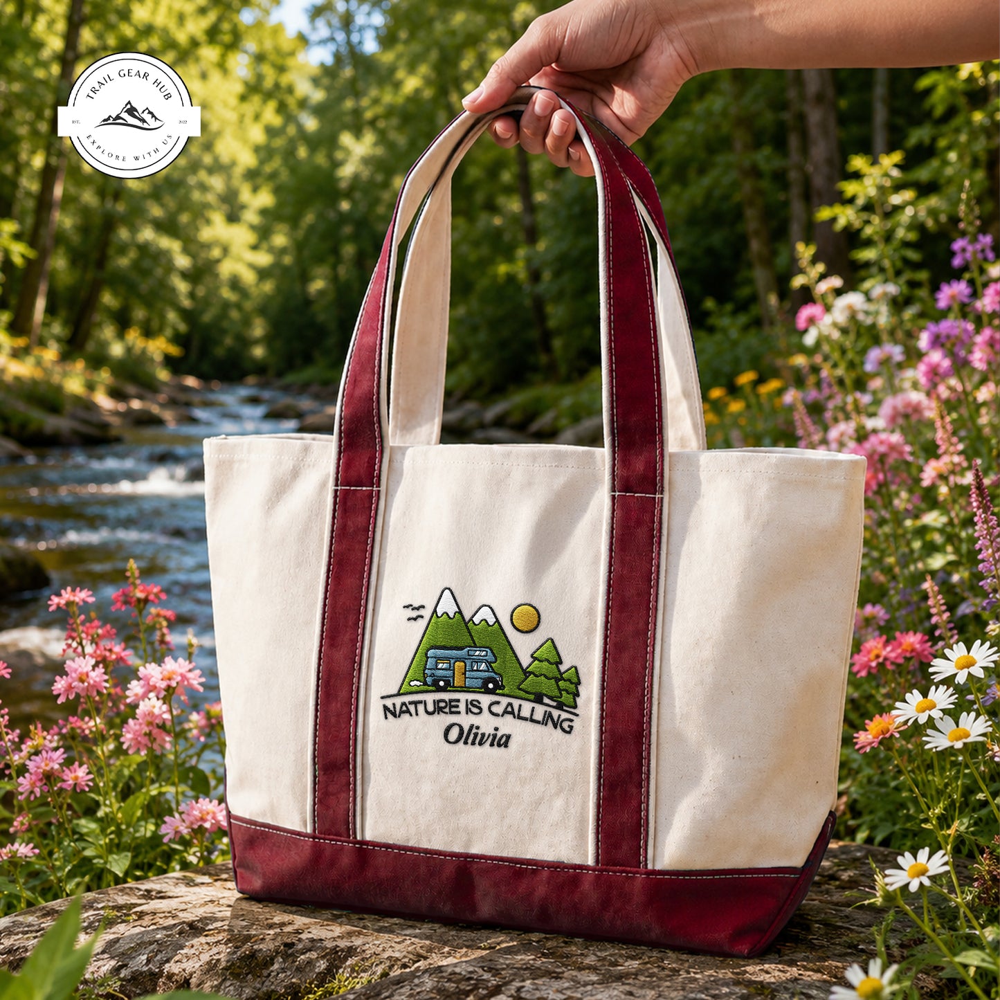 Nature Is Calling Personalized Embroidered Canvas Tote Bag TN03