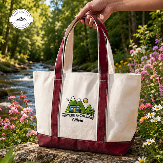 Nature Is Calling Personalized Embroidered Canvas Tote Bag TN03