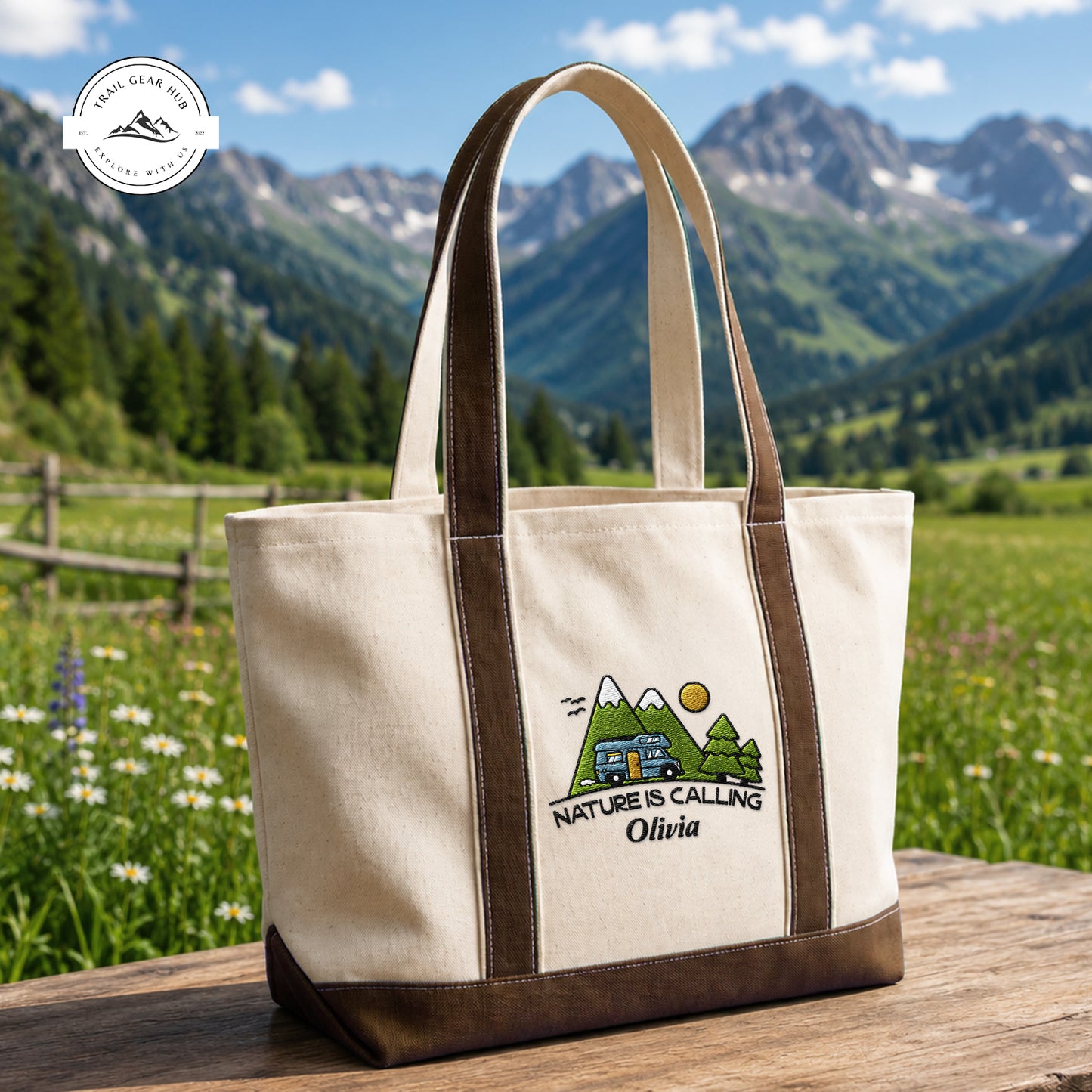 Nature Is Calling Personalized Embroidered Canvas Tote Bag TN03