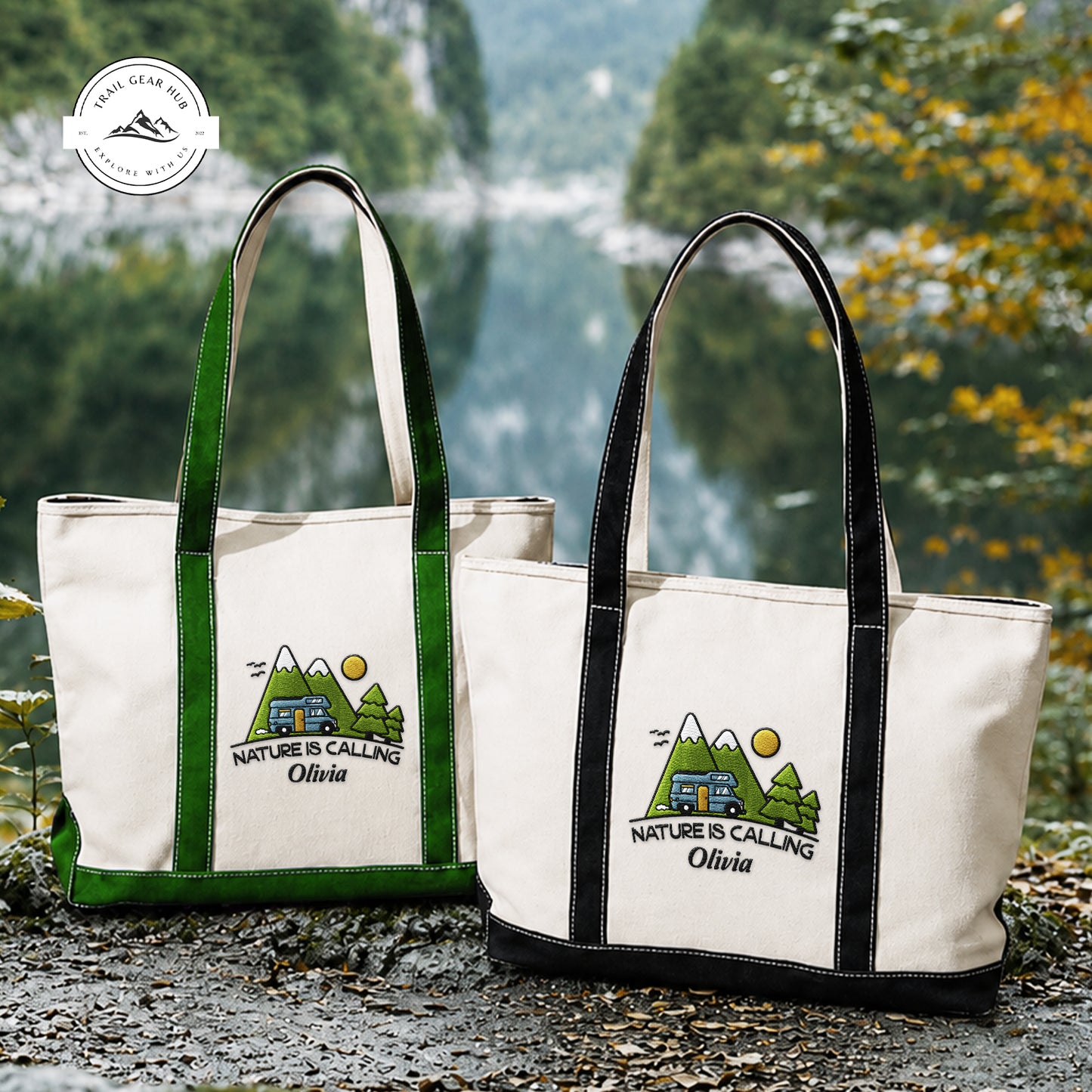 Nature Is Calling Personalized Embroidered Canvas Tote Bag TN03