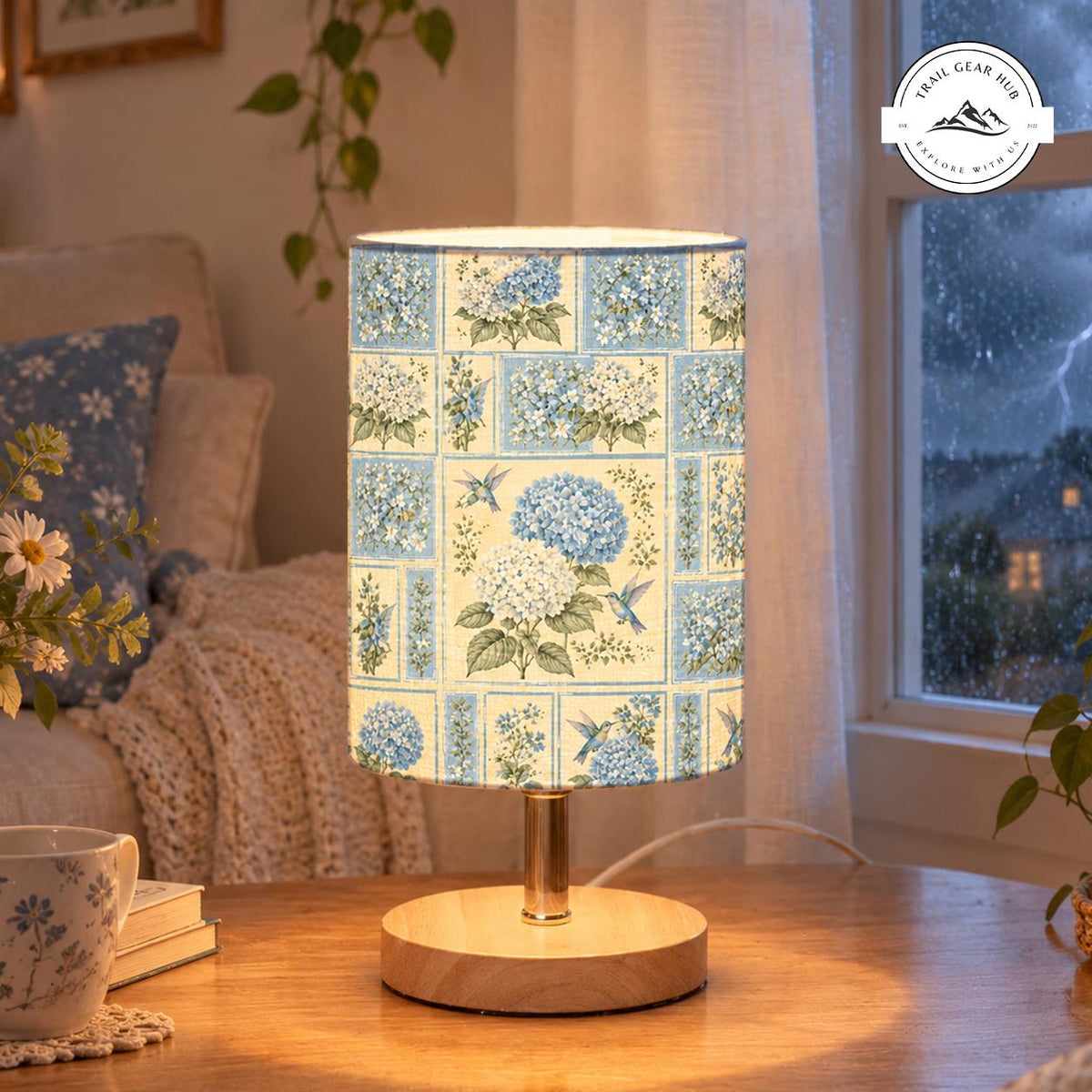 Vintage Hydrangea Floral Fabric Lamp TN08