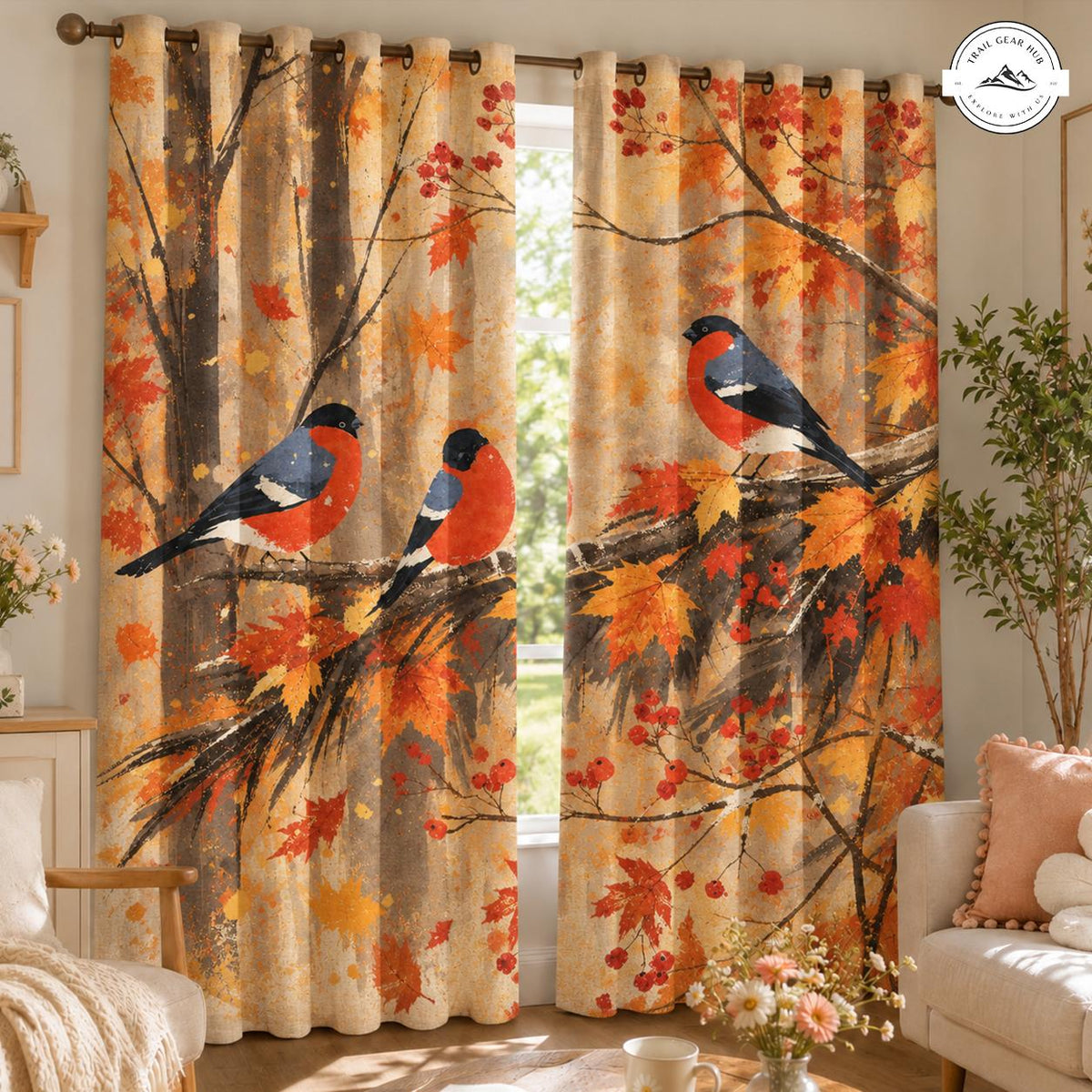 Autumn Bullfinch Bird  Grommet Curtains TN23