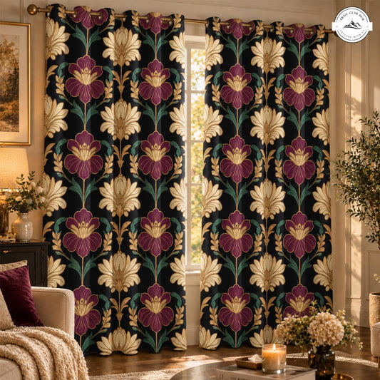 Vintage Art Nouveau Floral  Grommet Curtains TN24