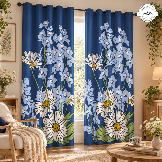 White Daisy and Bellflower  Grommet Curtains TN25