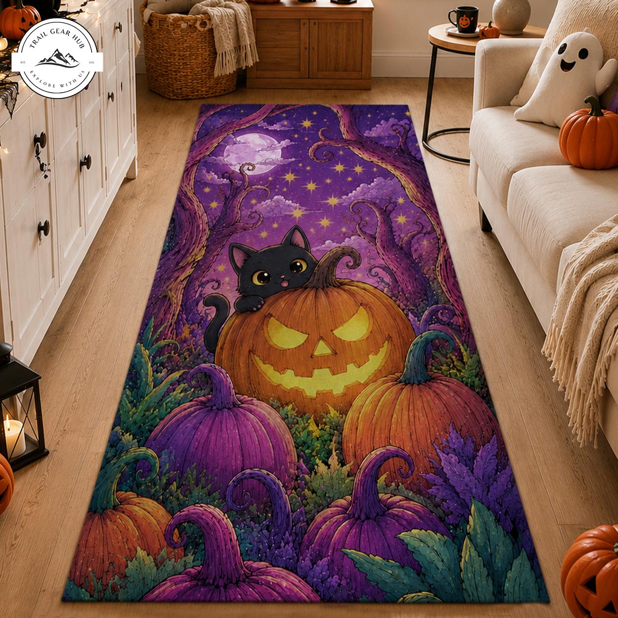 Halloween Black Cat Pumpkin Runner Carpet TN06