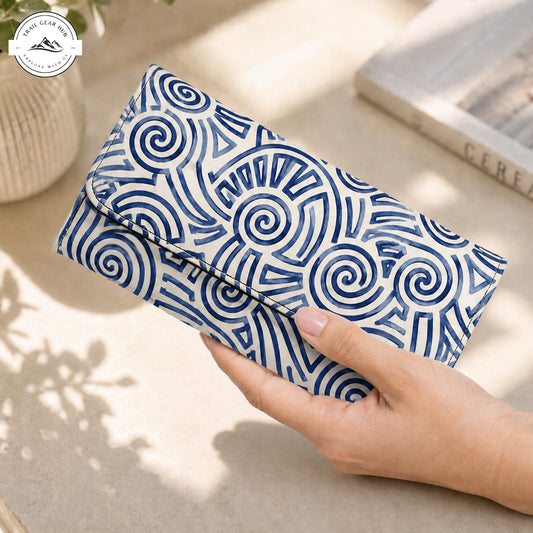 Blue and White Swirl Pattern Long Folding Wallet TN10