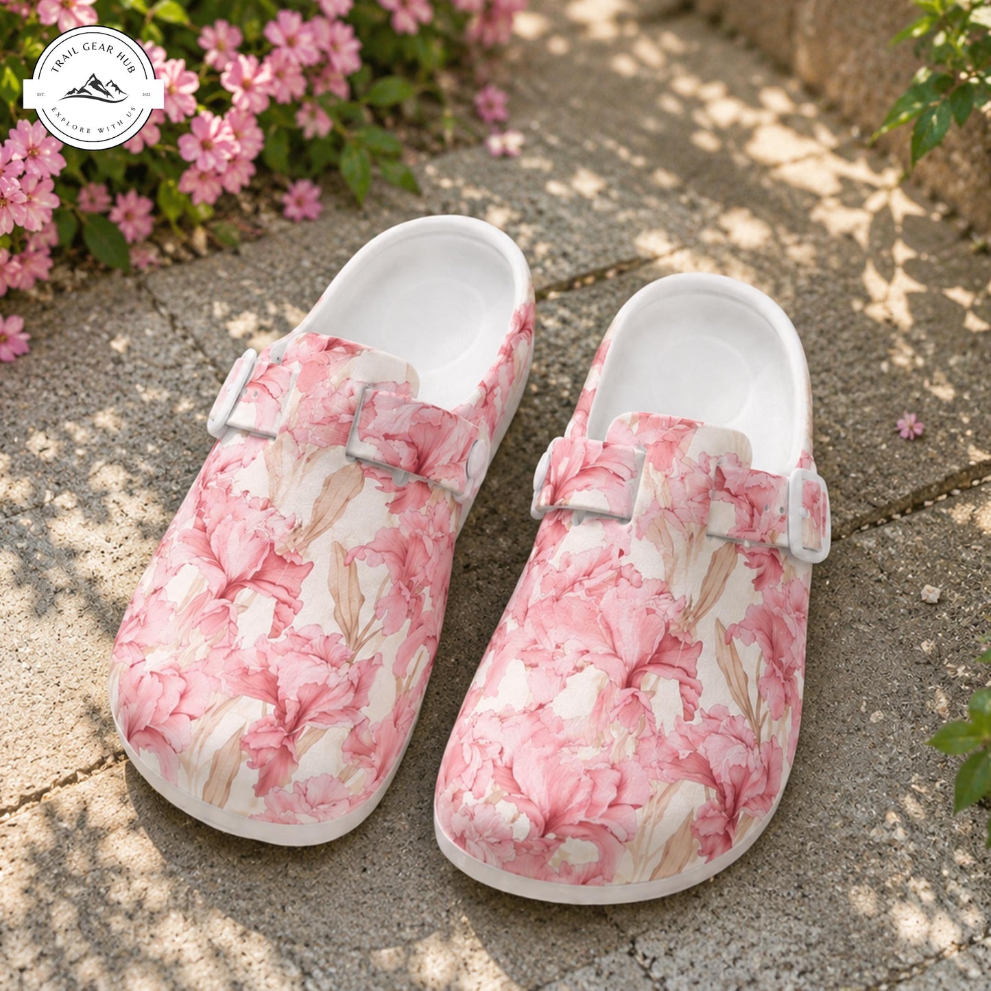 Pink Iris Floral Garden Nurse Clogs TN09
