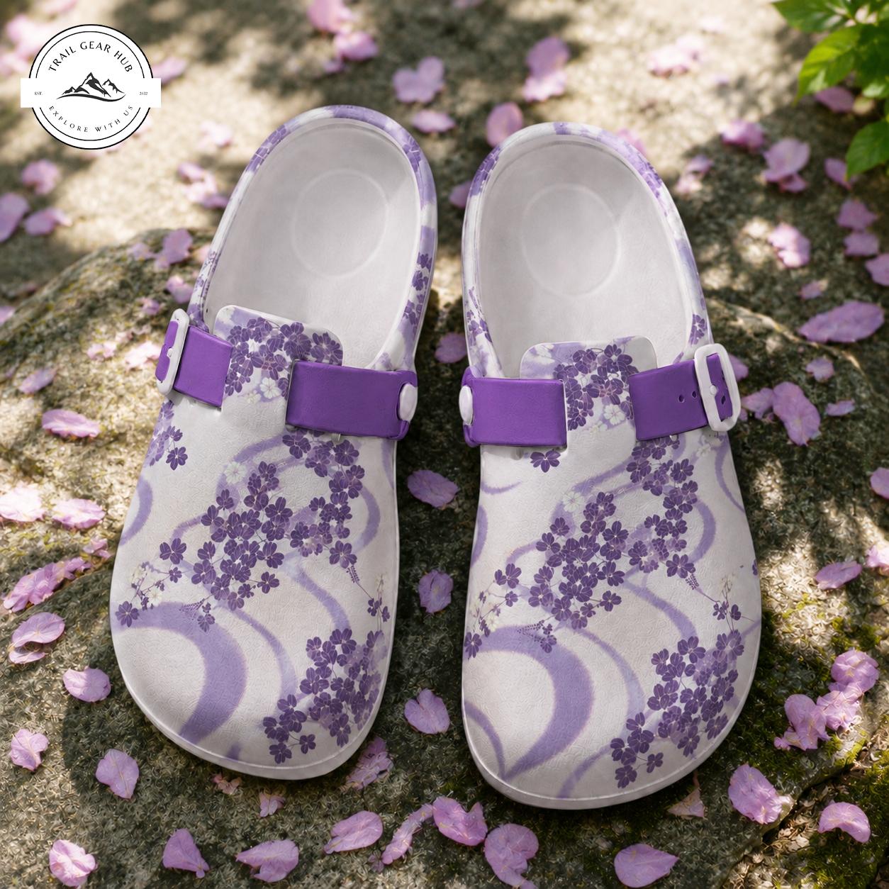 Cozy Purple Floral Nurse Clogs TN10