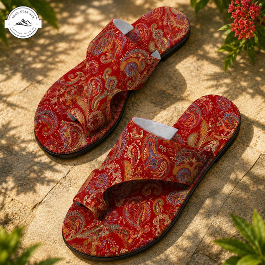 Red Paisley Pattern Open Toe Sandals TN15