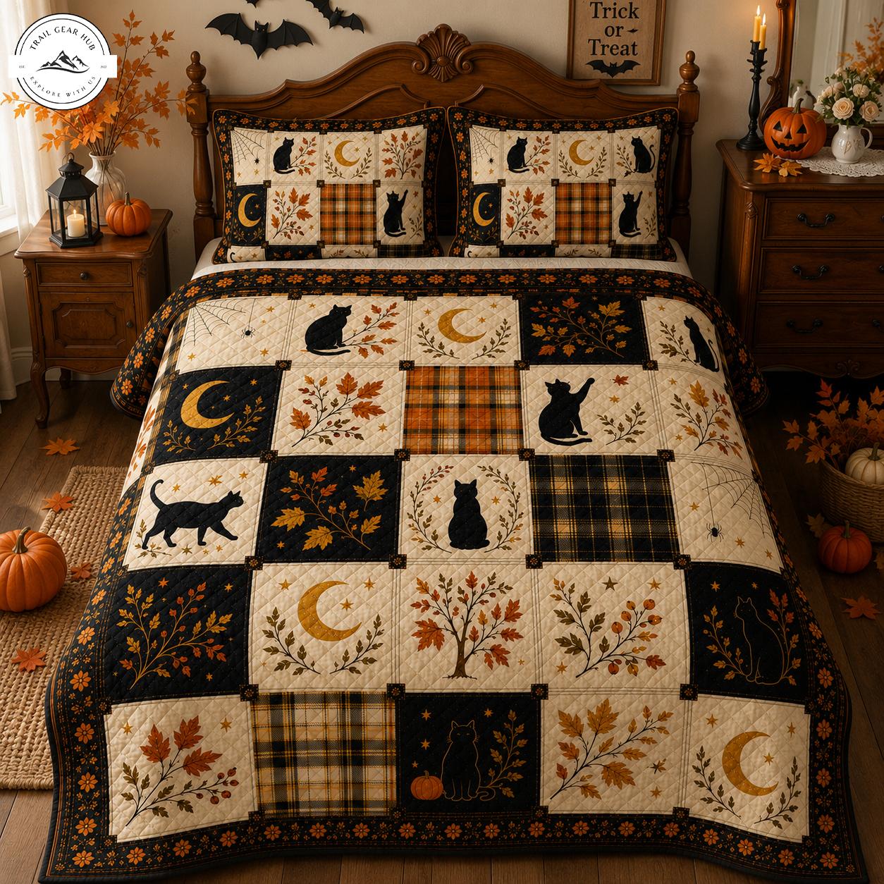 Halloween Black Cat Quilted Bedding Set TN02