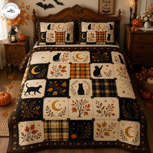 Halloween Black Cat Quilted Bedding Set TN02