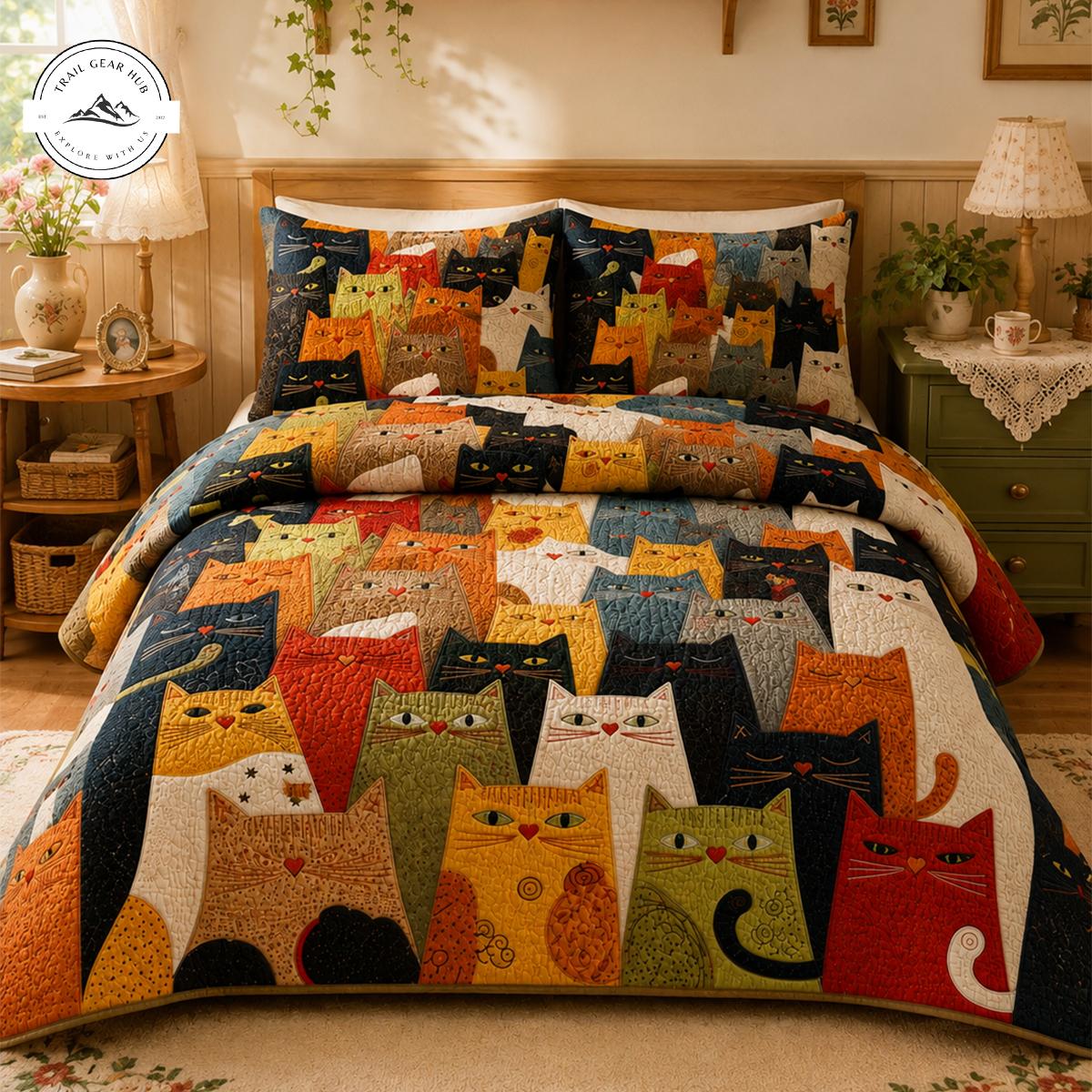 Cute Colorful Cat Patterned Quilted Bedding Set TN13