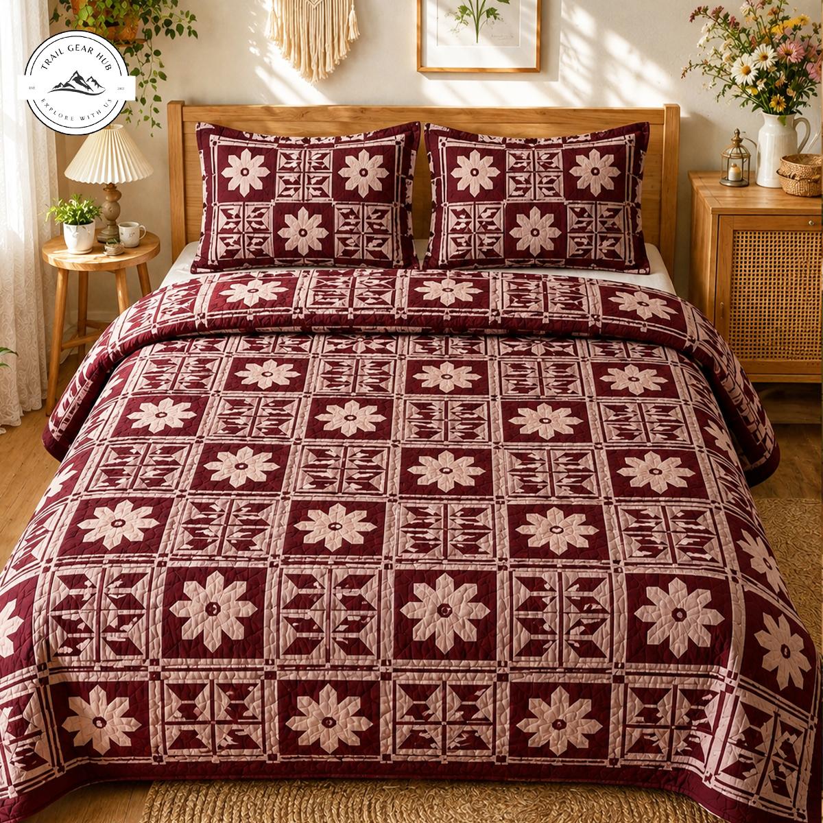 Vintage Geometric Patchwork Quilted Bedding Set TN14