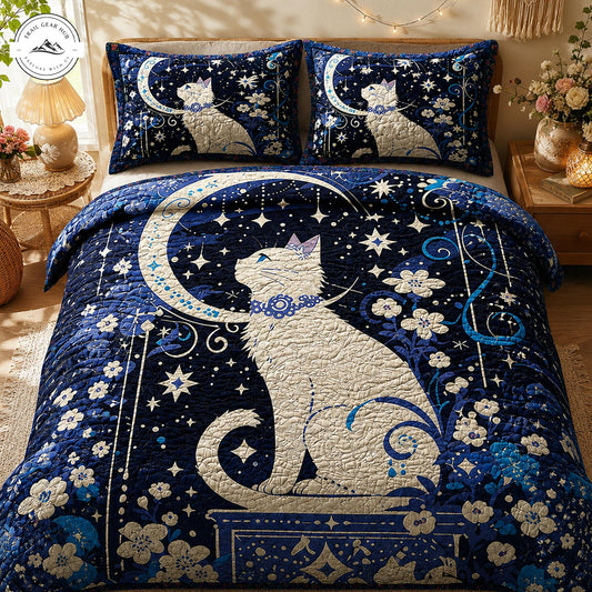Mystical Celestial White Cat Quilted Bedding Set TN45