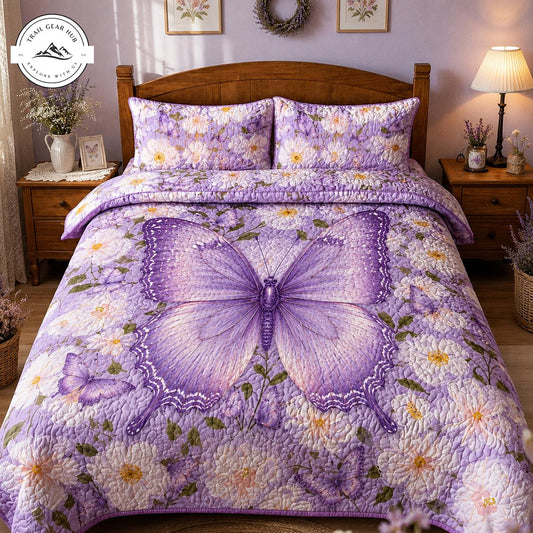 Purple Butterfly Quilted Bedding Set TN46