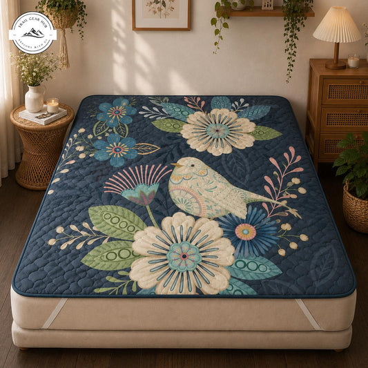 Vintage Folk Art Bird & Floral Quilted Mattress Cover TN58QLTMTC
