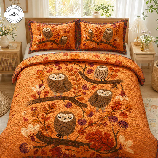Cozy Autumn Owl Quilted Bedding Set TN59