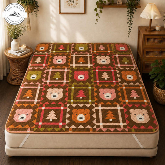 Cozy Forest Bear & Pine Tree Quilted Mattress Cover TN75QLTMTC