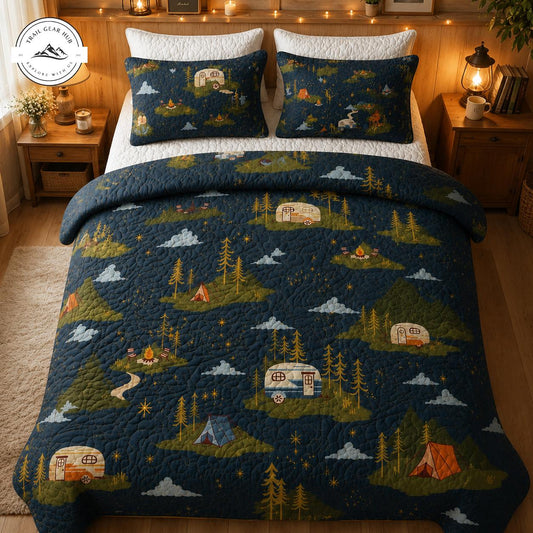 Night Forest & Vintage Camper Quilted Bedding Set TN84