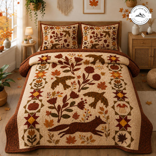 Fall Woodland Animals Quilted Bedding Set TN94