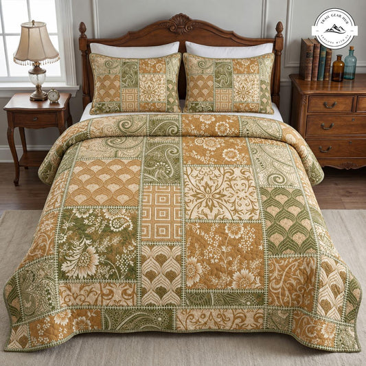 Boho Earth Tone Patchwork Quilted Bedding Set TN110