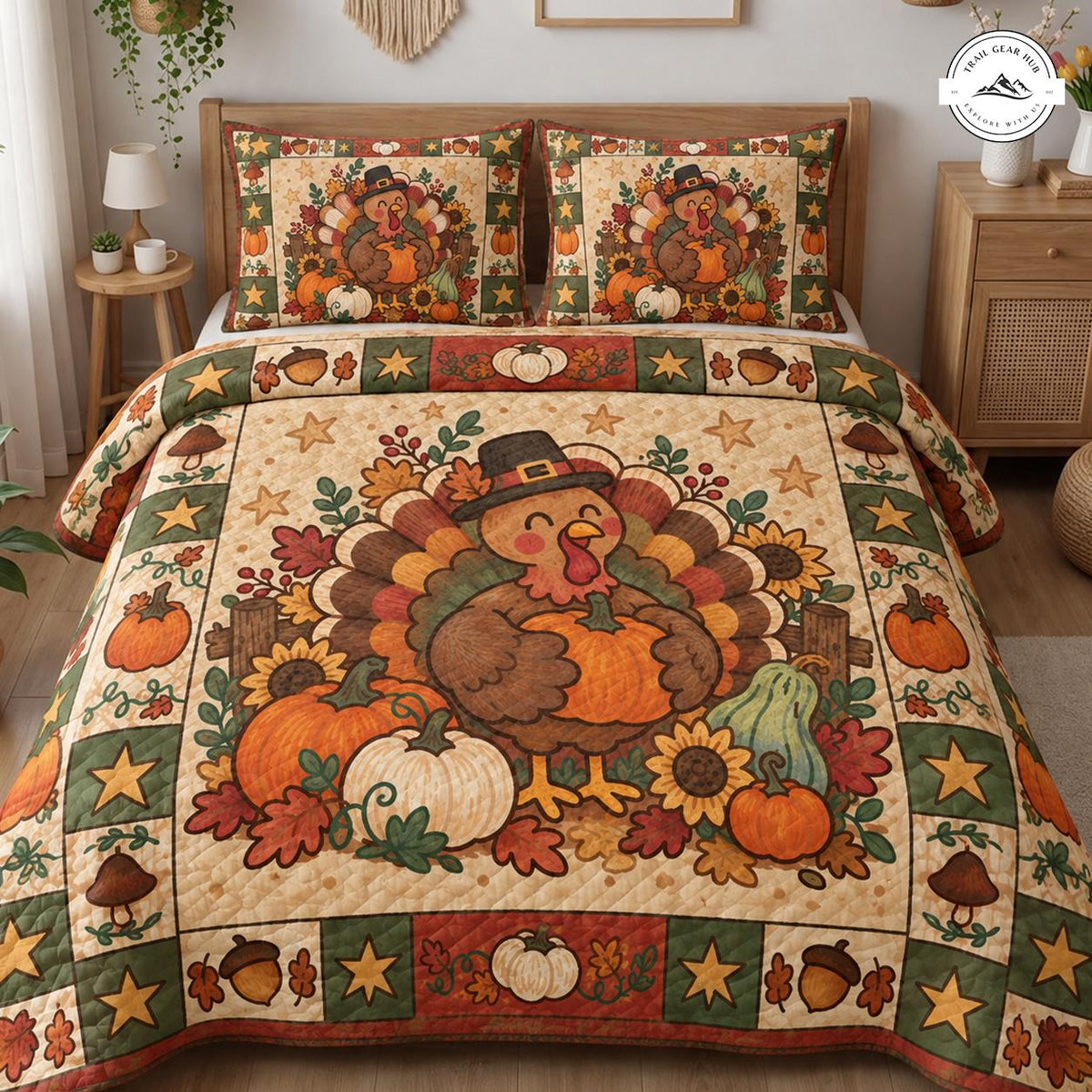 Rustic Fall Thanksgiving Turkey Quilted Bedding Set TN128