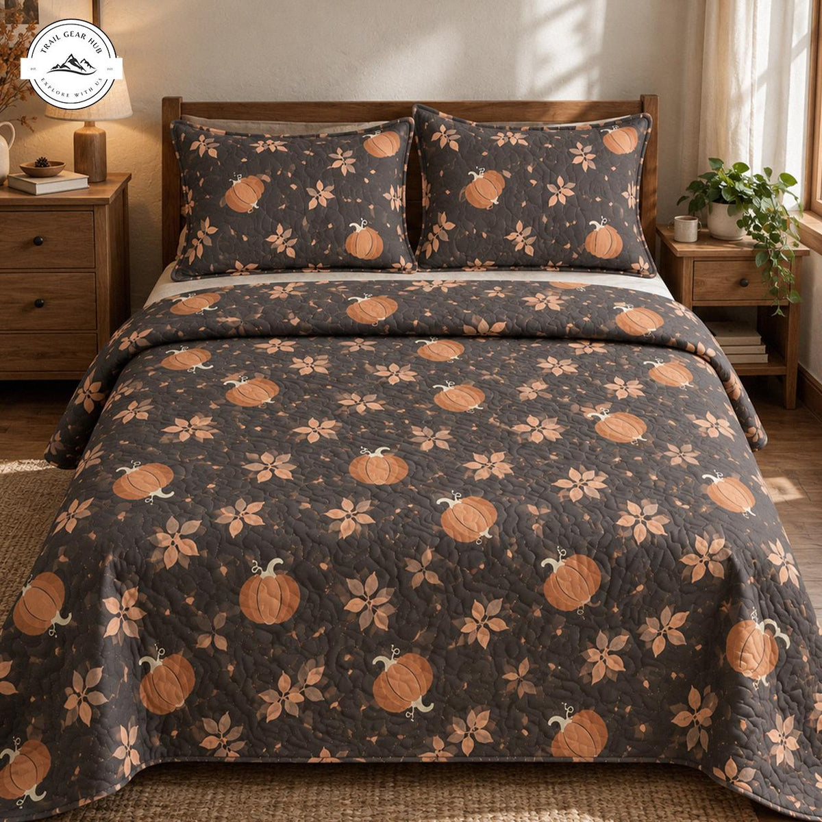 Autumn Pumpkin Pattern Quilted Bedding Set TN175