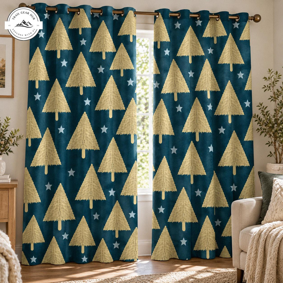 Festive Pine Tree Grommet Curtains TN186GRMCT