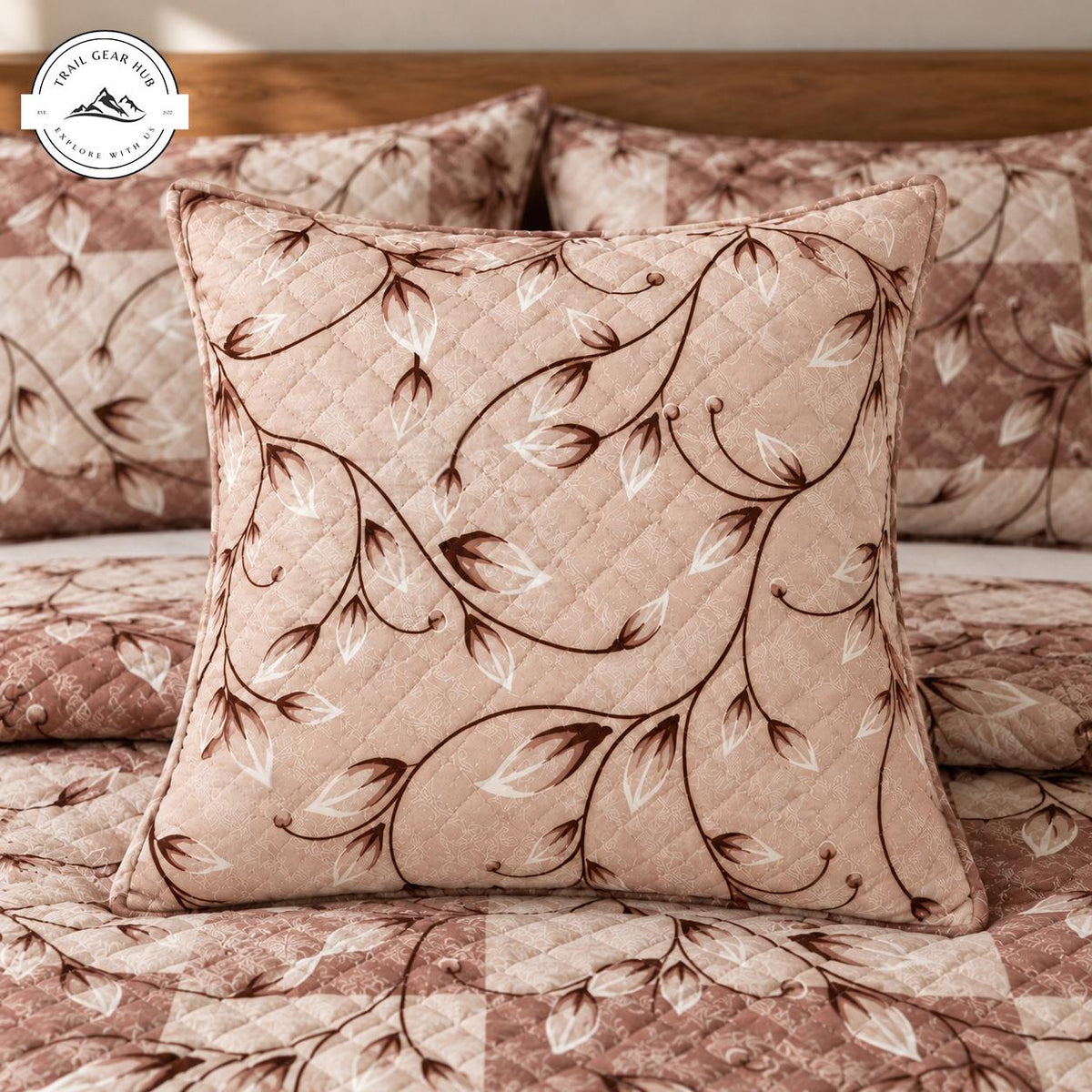 Brown Floral Patchwork Quilted Pillow Cover TN187QLTPLC