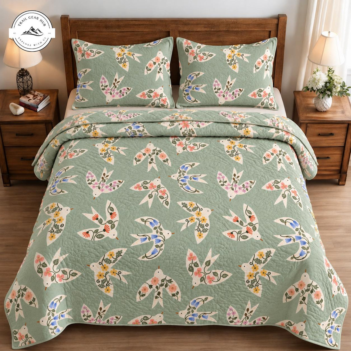 Vintage Botanical Floral Quilted Bedding Set TN188