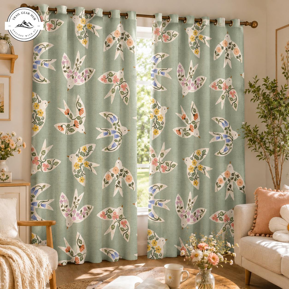 Vintage Botanical Floral Grommet Curtains TN188GRMCT