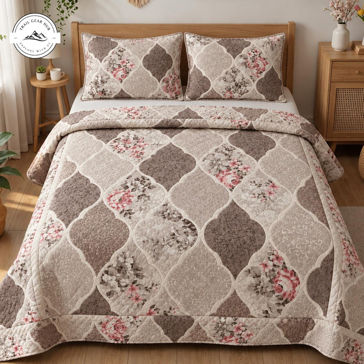 Cozy Autumn Floral Patchwork Quilted Bedding Set TN189