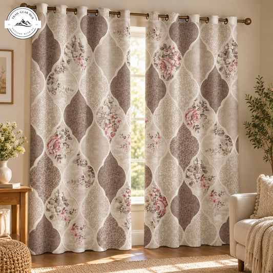 Cozy Autumn Floral Patchwork Grommet Curtains TN189GRMCT