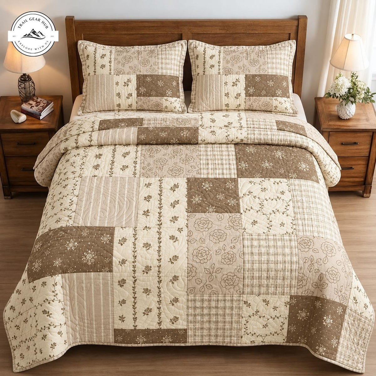Rustic Brown Patchwork Quilted Bedding Set TN198