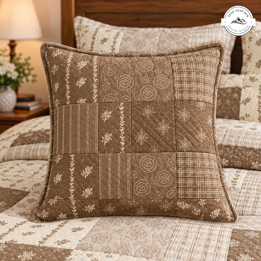 Rustic Brown Patchwork Quilted Pillow Cover TN198QLTPLC