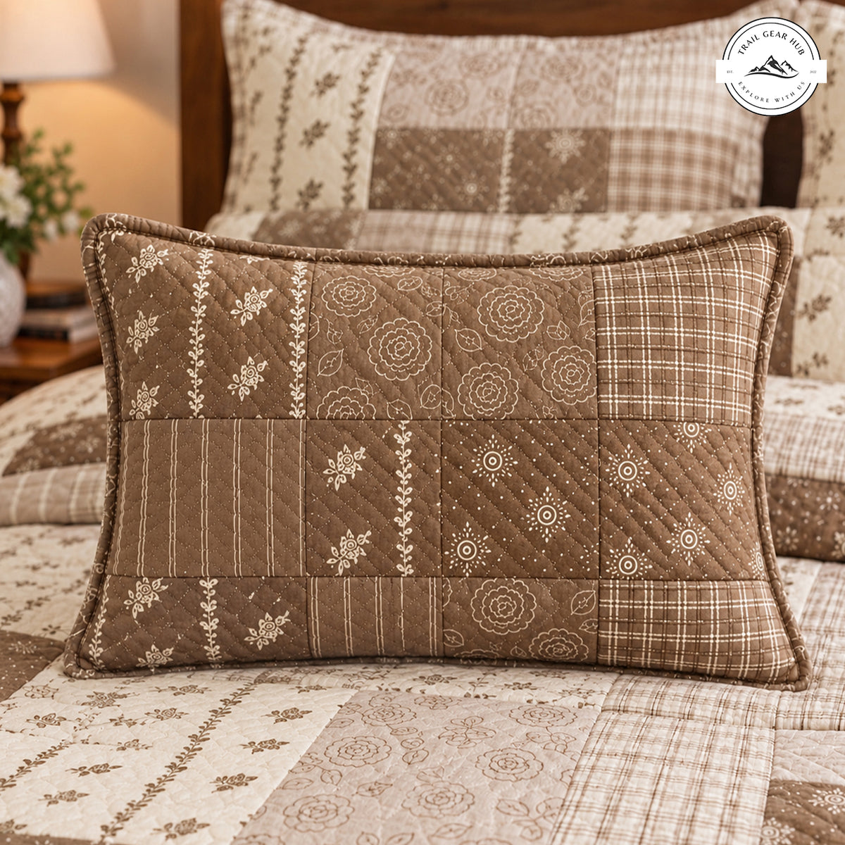 Rustic Brown Patchwork Quilted Pillow Cover TN198QLTPLC