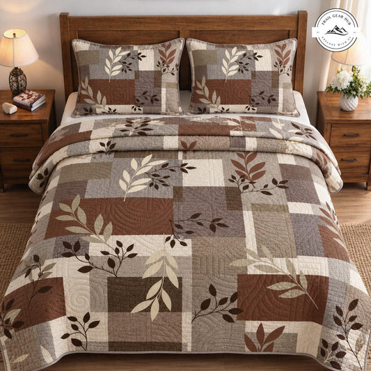 Rustic Brown Leaf Patchwork Quilted Bedding Set TN200