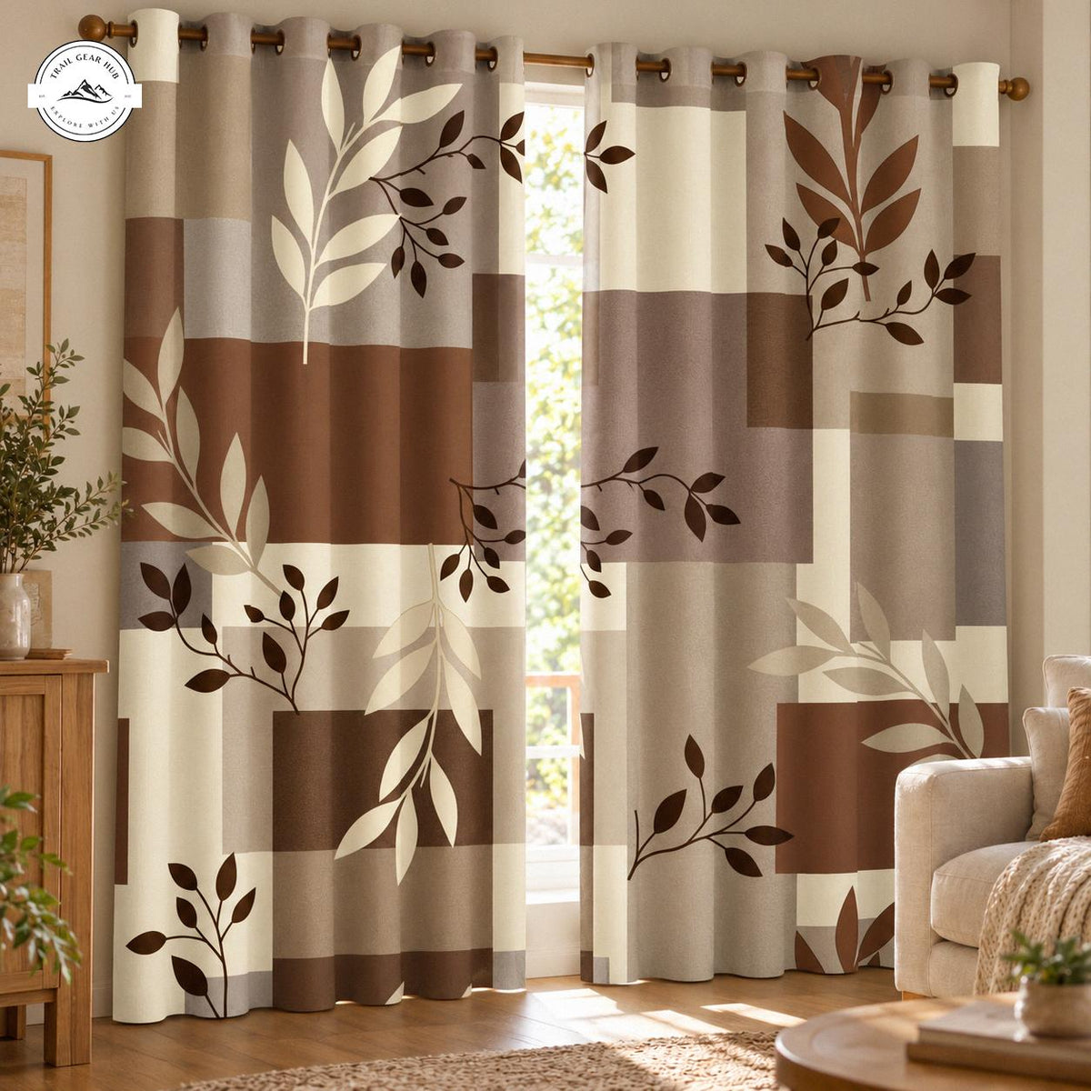 Rustic Brown Leaf Patchwork  Grommet Curtains TN200GRMCT
