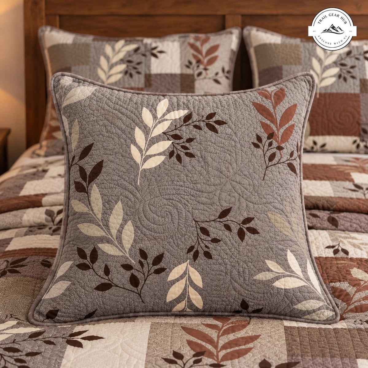 Rustic Brown Leaf Patchwork Quilted Pillow Cover TN200QLTPLC
