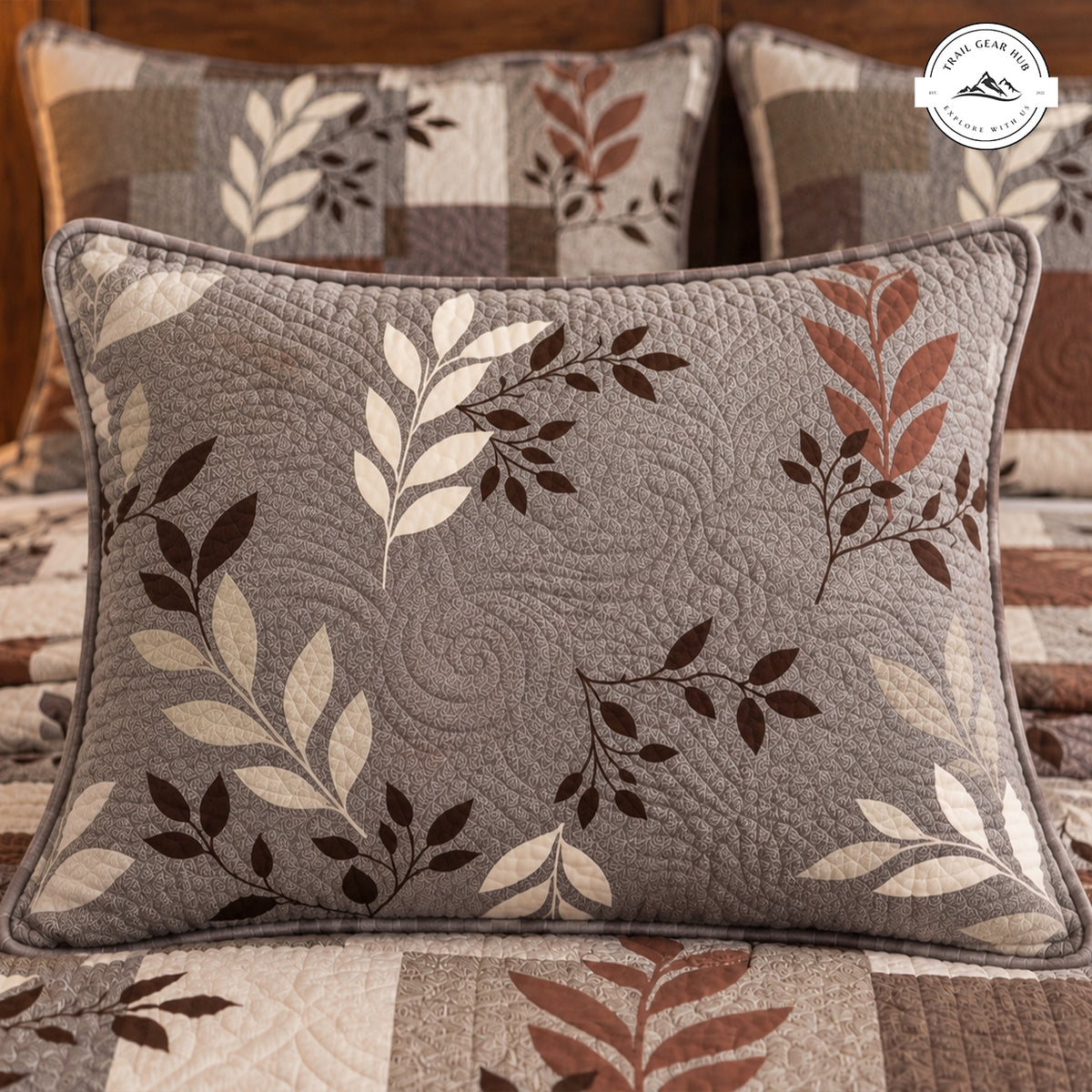 Rustic Brown Leaf Patchwork Quilted Pillow Cover TN200QLTPLC