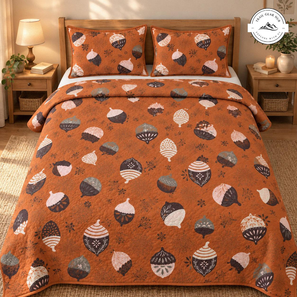 Rustic Fall Harvest Acorn Quilted Bedding Set TN213