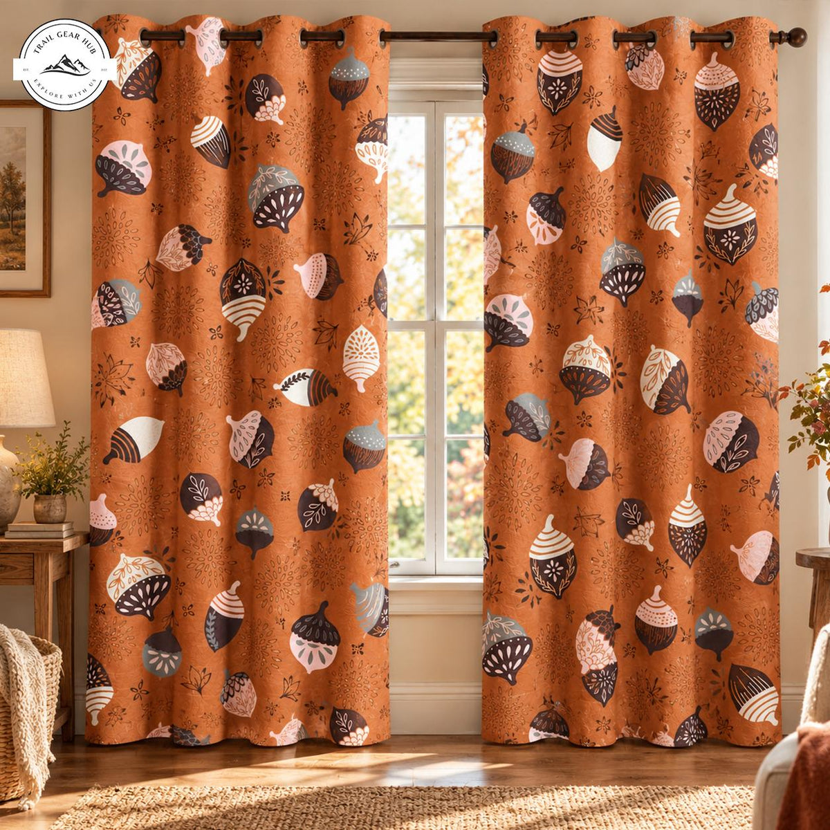 Rustic Fall Harvest Acorn Quilted Curtains TN0213QLTCT