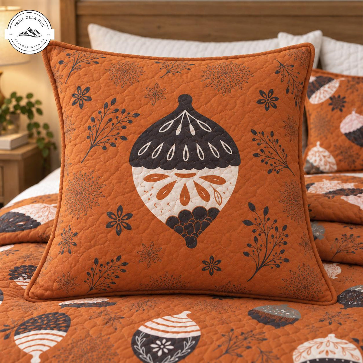 Rustic Fall Harvest Acorn Quilted Pillow Cover TN213QLTPLC