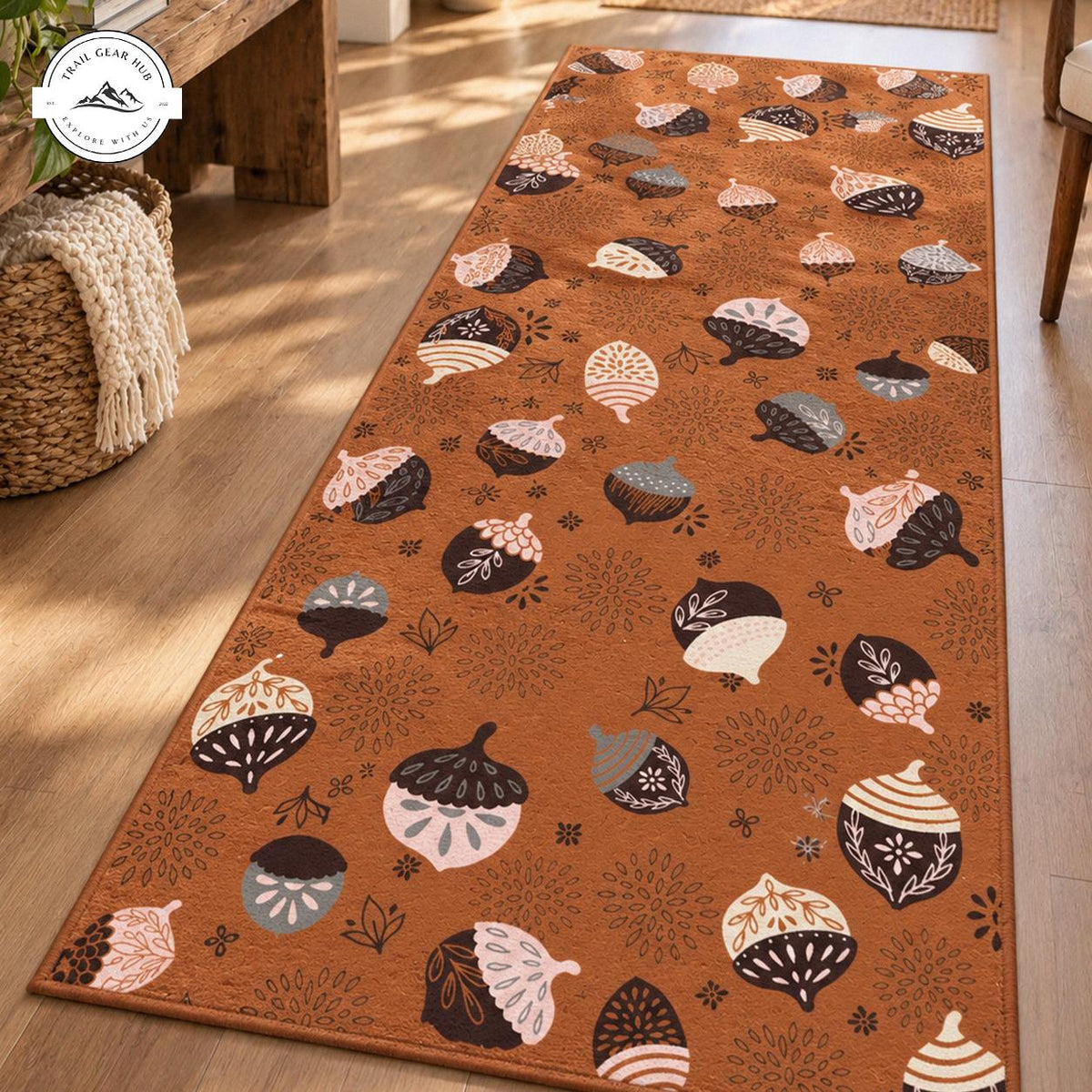 Rustic Fall Harvest Acorn Plush Runner Rug TN213RUGHN117