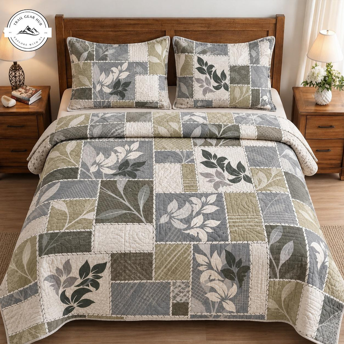Rustic Leaf Patchwork Quilted Bedding Set TN214