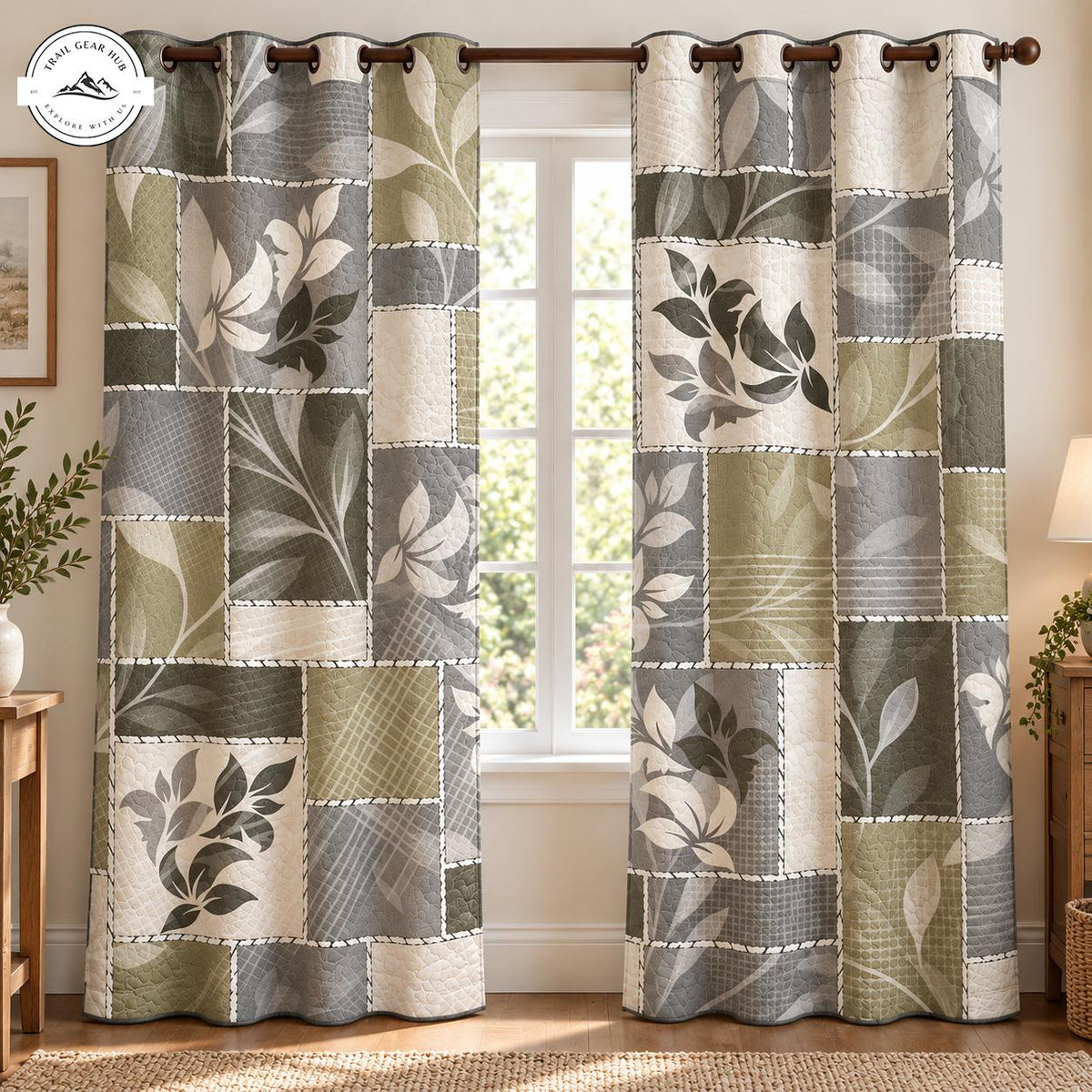 Rustic Leaf Patchwork Quilted Curtains TN0214QLTCT
